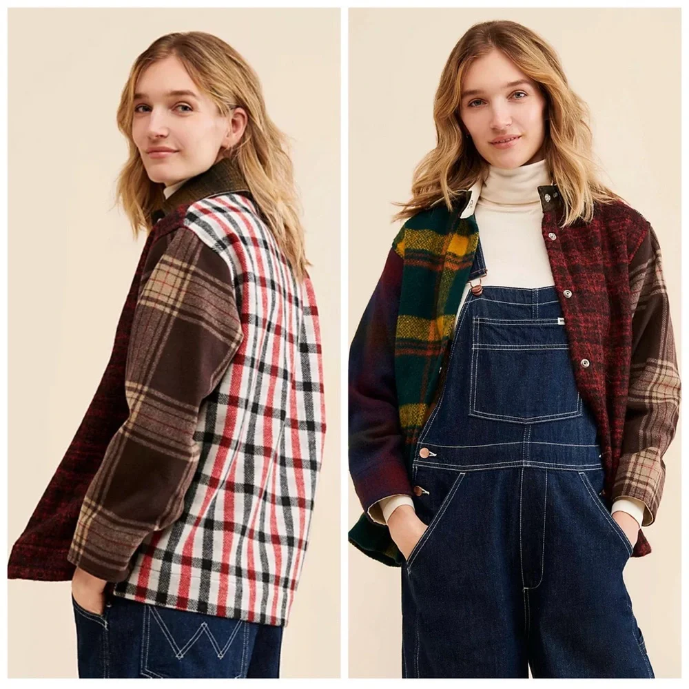 Carleen Admore Plaid Wool Jacket Patchwork XL Shacket‎